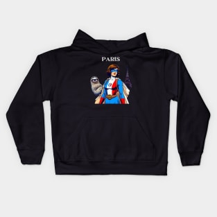 Paris France 60s Female Comic Book Superhero Sloth Kids Hoodie